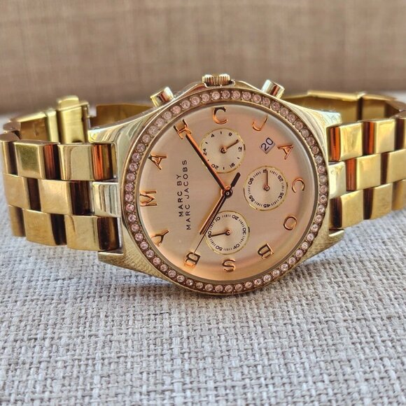 Marc Jacobs Chronograph Gold Dial Gold Steel Strap Watch for Women - MBM3105 - Picture 6 of 14